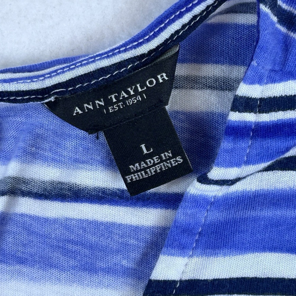 Ann Taylor Women's Blue Striped Cap Sleeve Tie Back Scoop Neck L Coastal Style - Picture 2 of 8